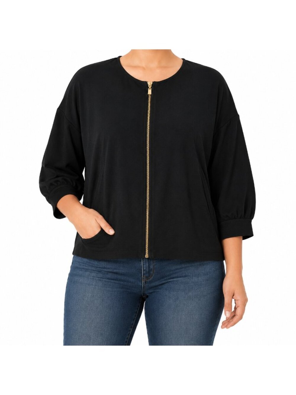 NEW Marallis Black Puffy Sleeve Zip Jacket - XL